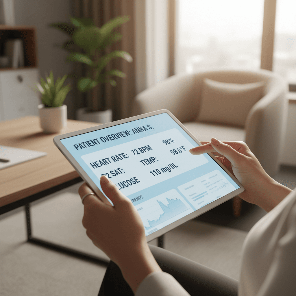 Healthcare provider reviewing patient health data on tablet