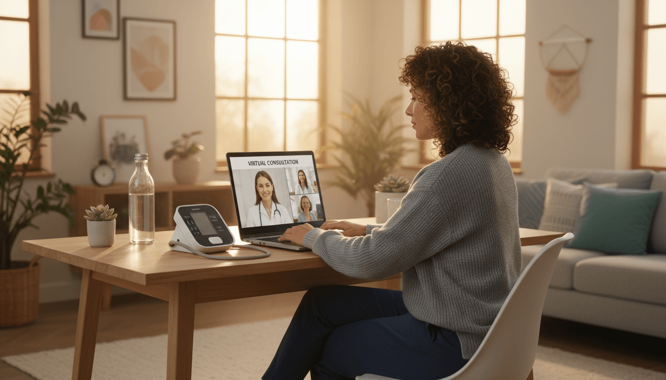 Patient in home setting during after-hours telehealth appointment